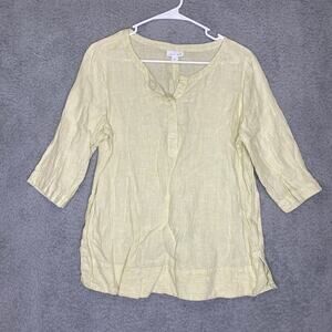 J Jill love linen S womens yellow quater sleeve striped top boho lightweight